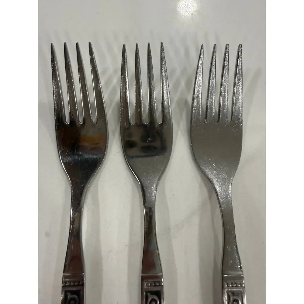 VINTAGE Oneida Spanish Court Salad Forks Set of 6 Stainless Black Scroll MCM